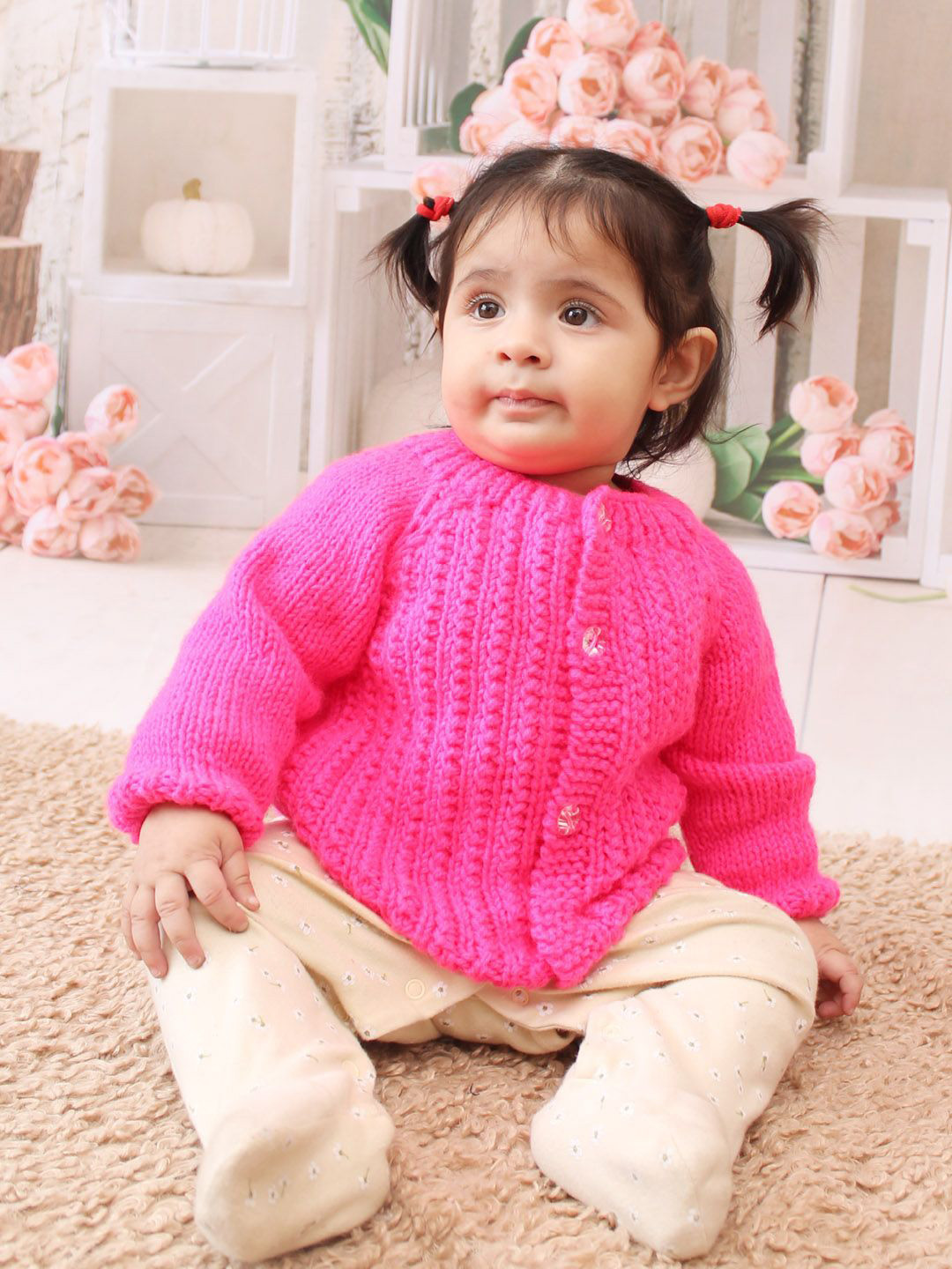 Woonie Girls Solid Button Closure Cardigan