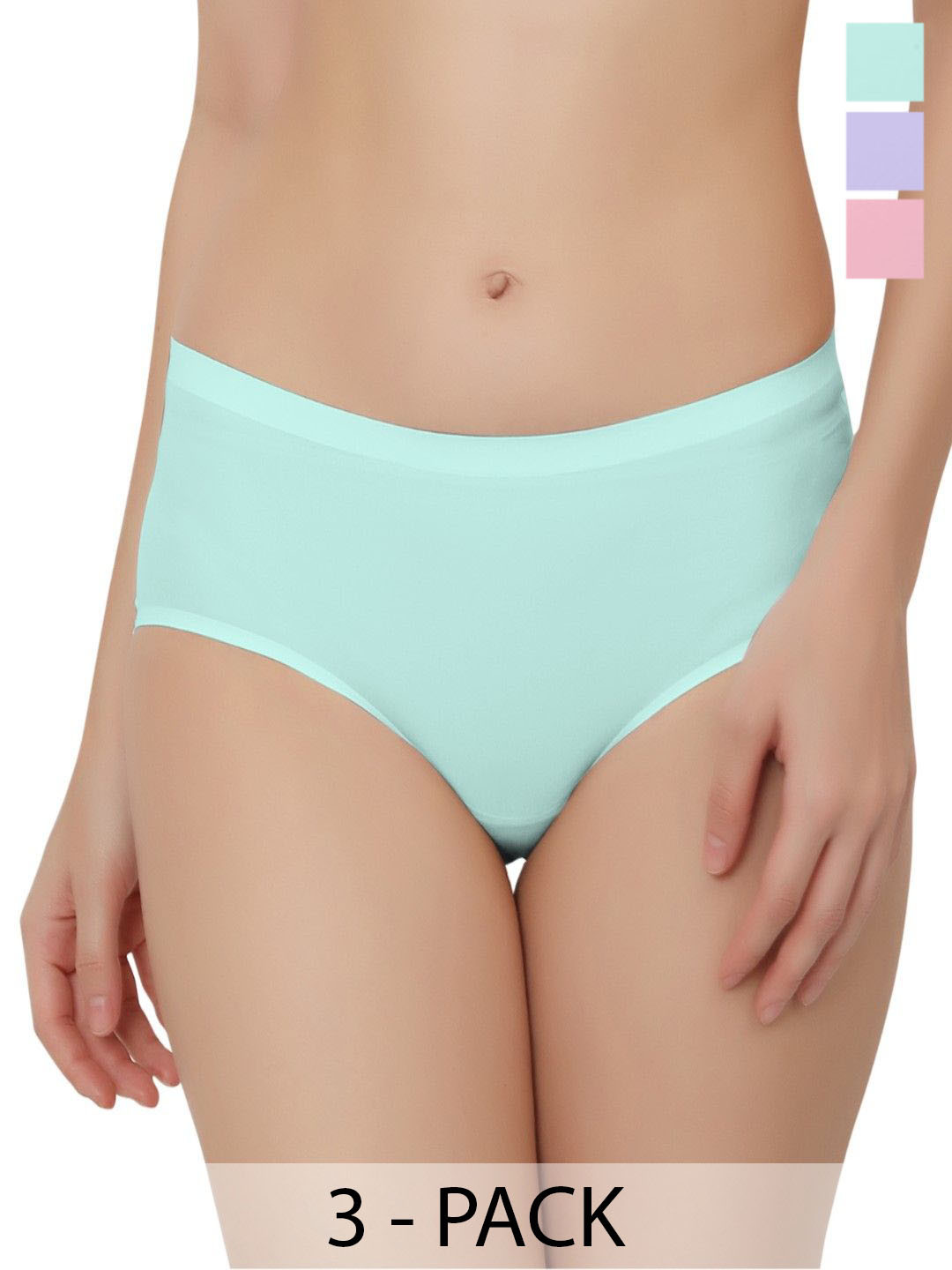Bella Voste Pack Of 3 Low Rise Hipster Briefs PT-810-Green-Pink-Purple-L