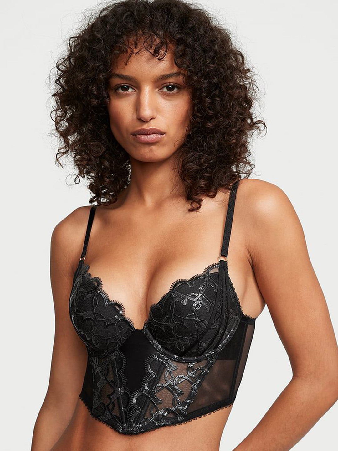 Victoria's Secret Very Sexy Shimmer Heart Embroidery Push-Up Corset Embellished Top