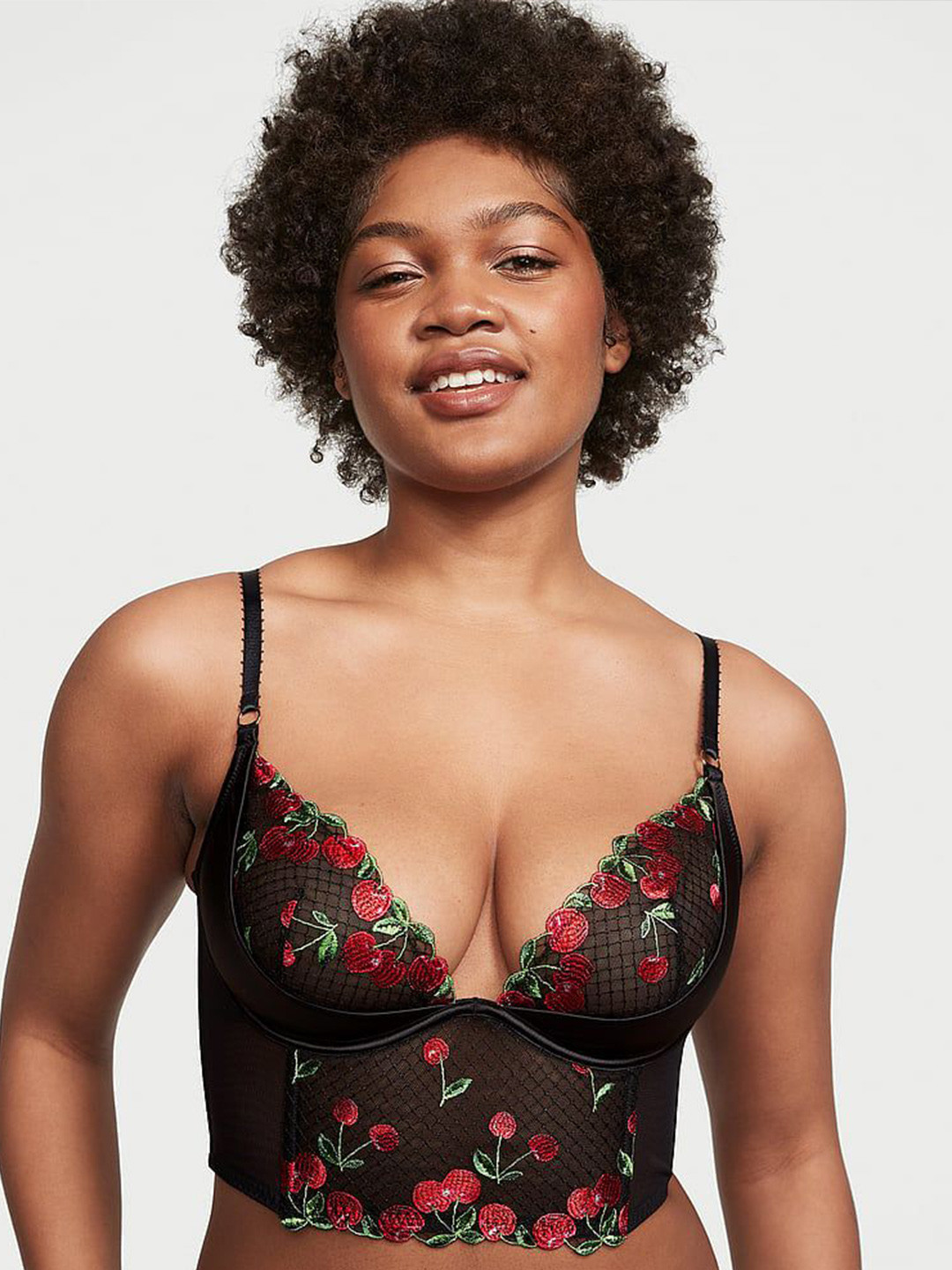 Victoria's Secret Very Sexy Cherry Embroidery Quarter-Cup Corset Top