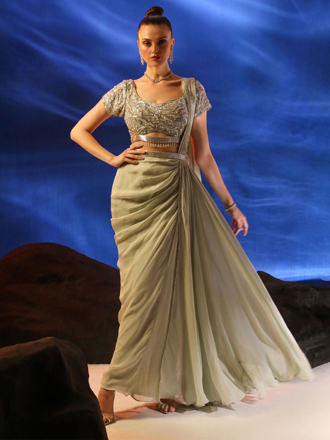 Jade by Ashima Sequinned Pure Georgette Saree