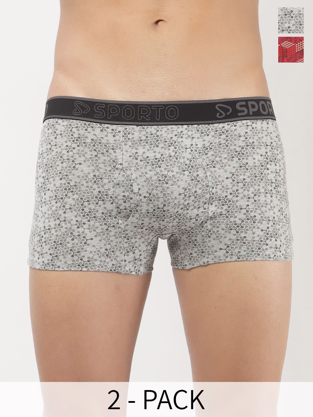 SPORTO Men Set Of 2  Printed Cotton Trunks SP-TR-M1021-GM-RE-XL-2P