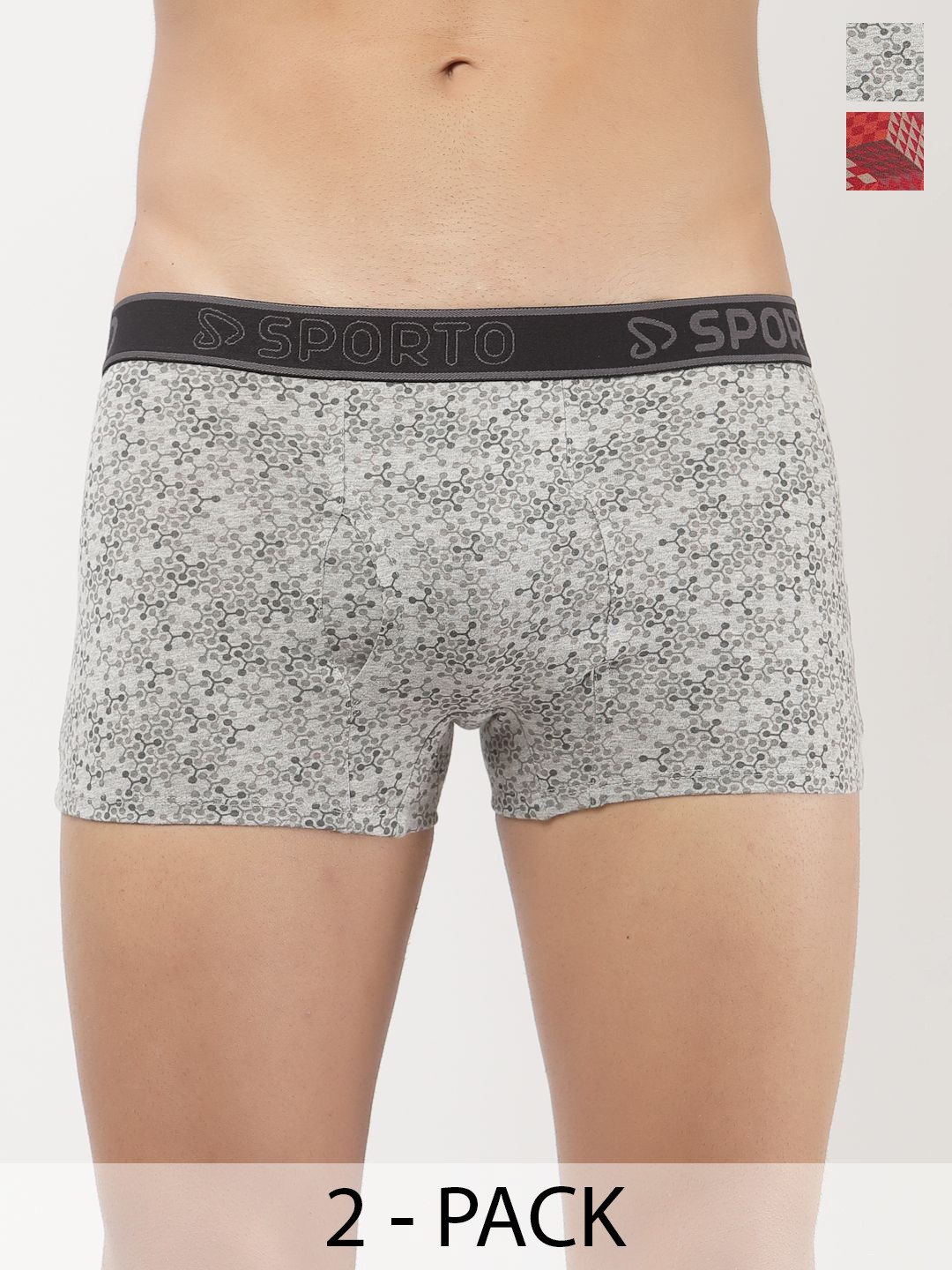 SPORTO Pack Of 2 Printed Pure Cotton Trunk SP-TR-M1021-GM-RE-S-2P