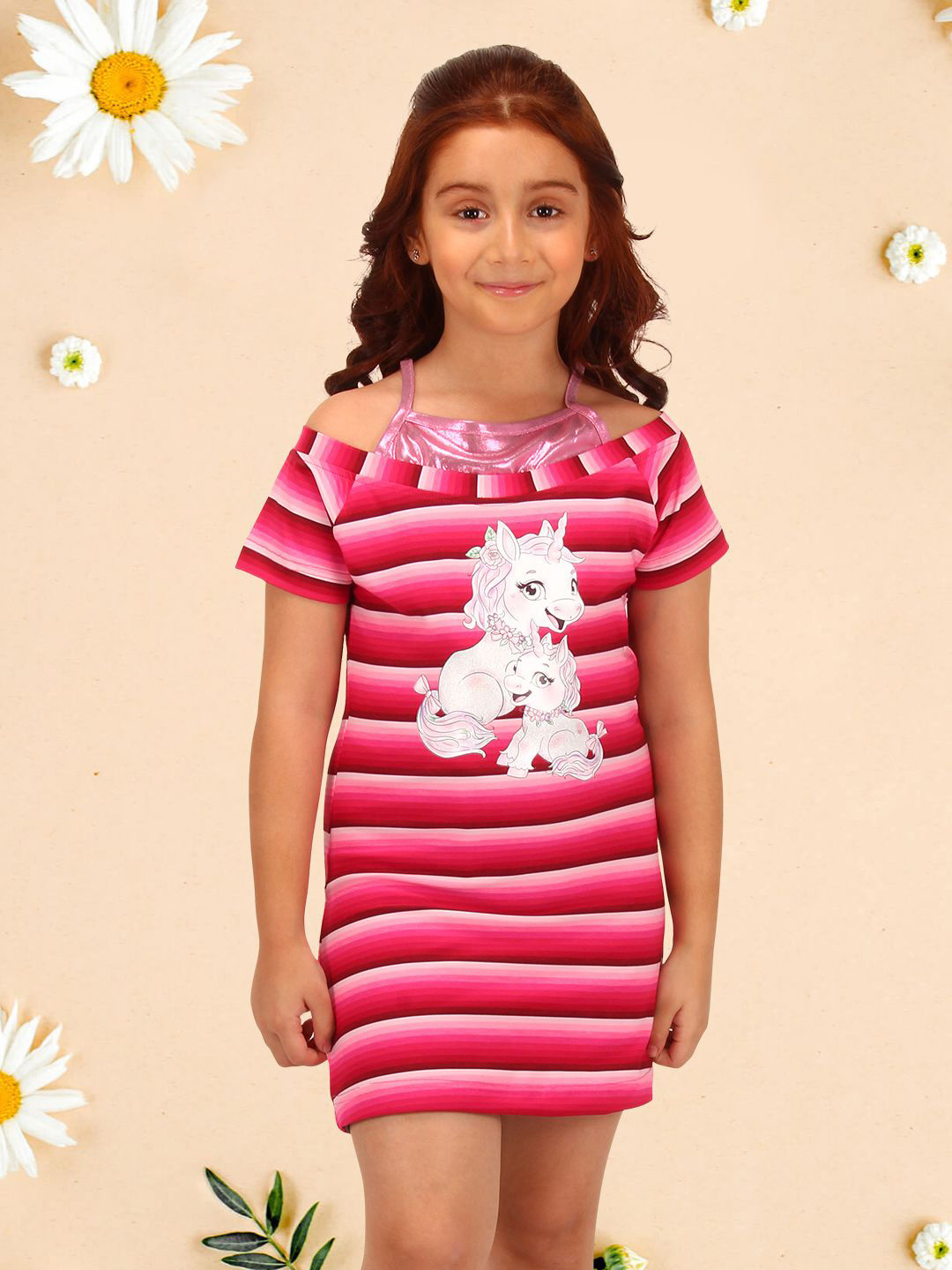 CUTECUMBER Striped Cold-Shoulder T-shirt Dress