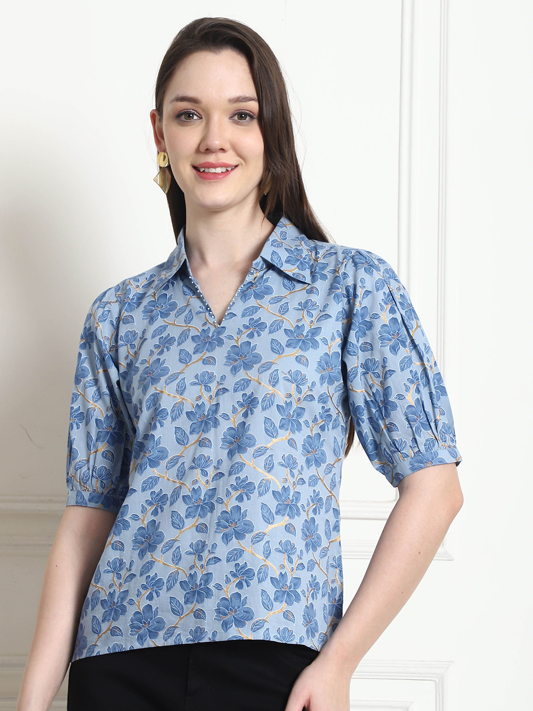 Rajnandini Floral Print Ethnic Cotton Top
