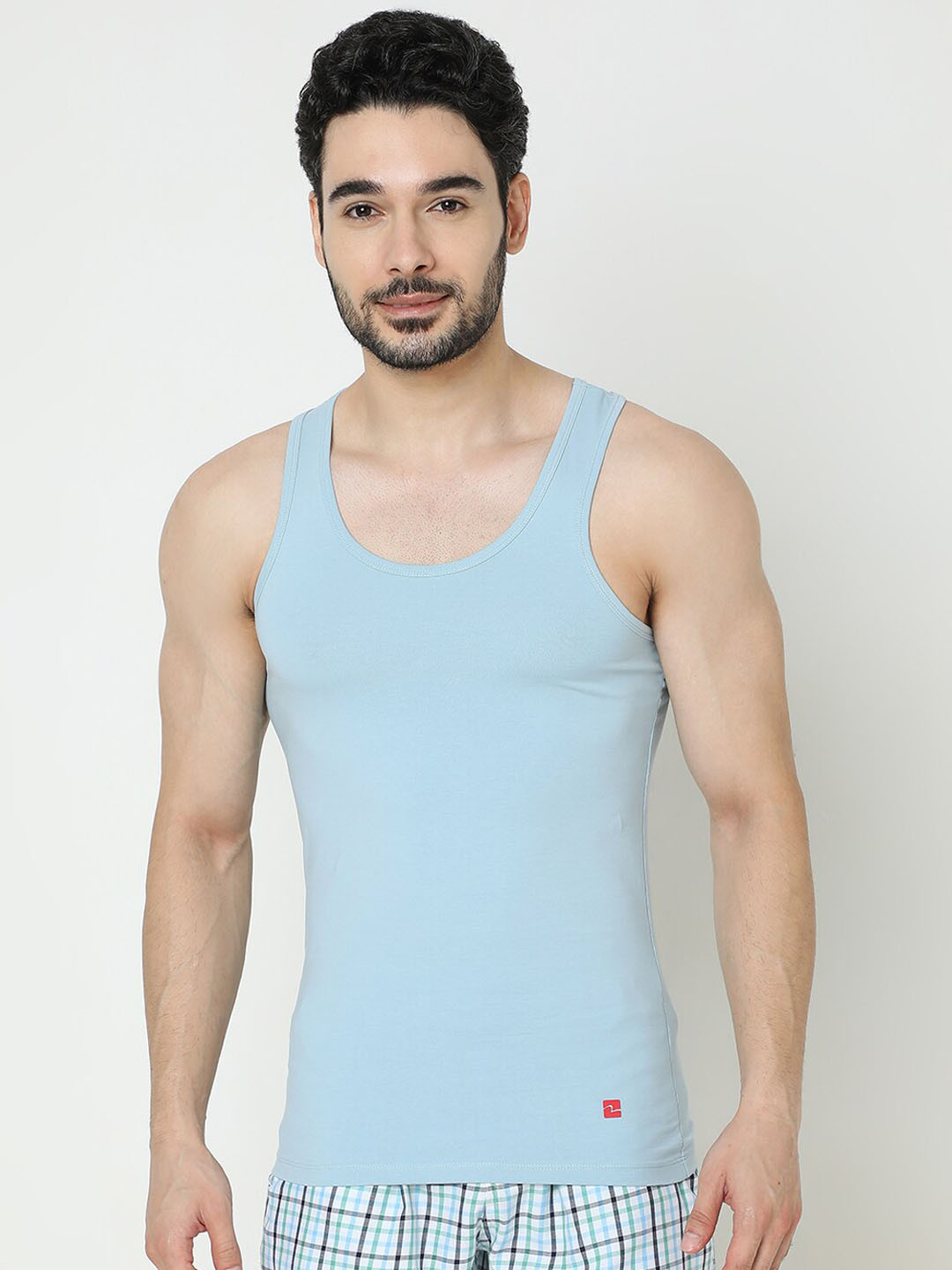 UnderJeans by Spykar Cotton Sleeveless Innerwear Vests UJNPVS001LTBLUE