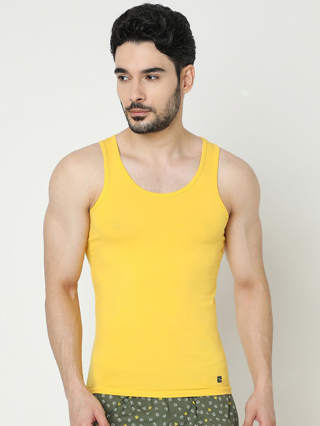 UnderJeans by Spykar Cotton Rich Sleeveless Innerwear Vests UJNPVS001Yellow