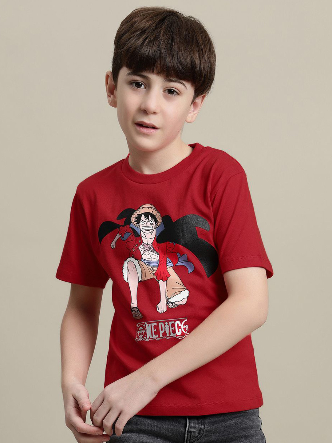 Kids Ville Boys One Piece Anime Printed Pure Cotton T-Shirt