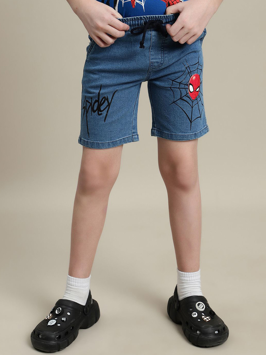 Kidsville Spiderman Printed Denim Regular Shorts