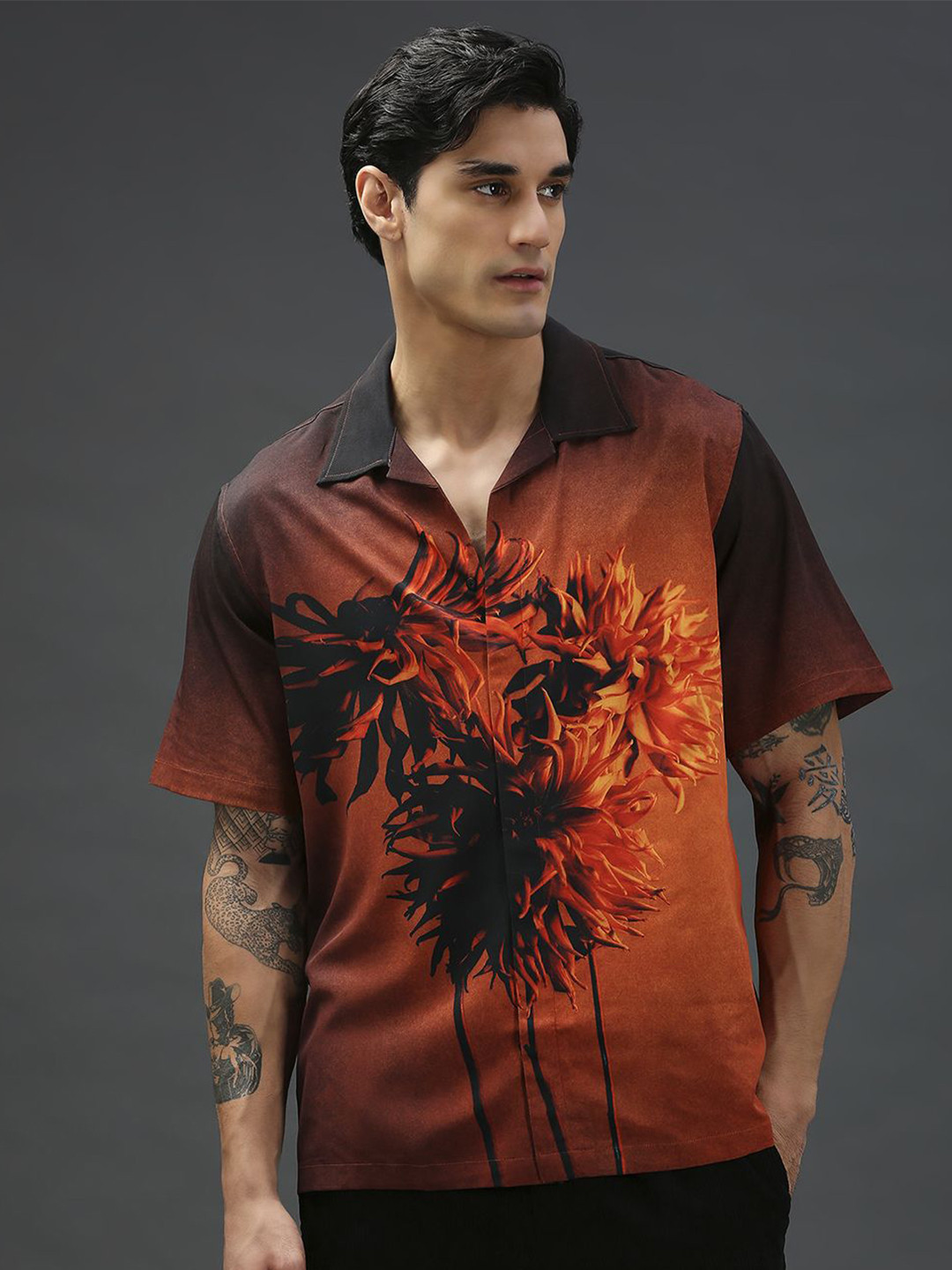 Vibe The Hype Men Relaxed Floral Opaque Party Shirt