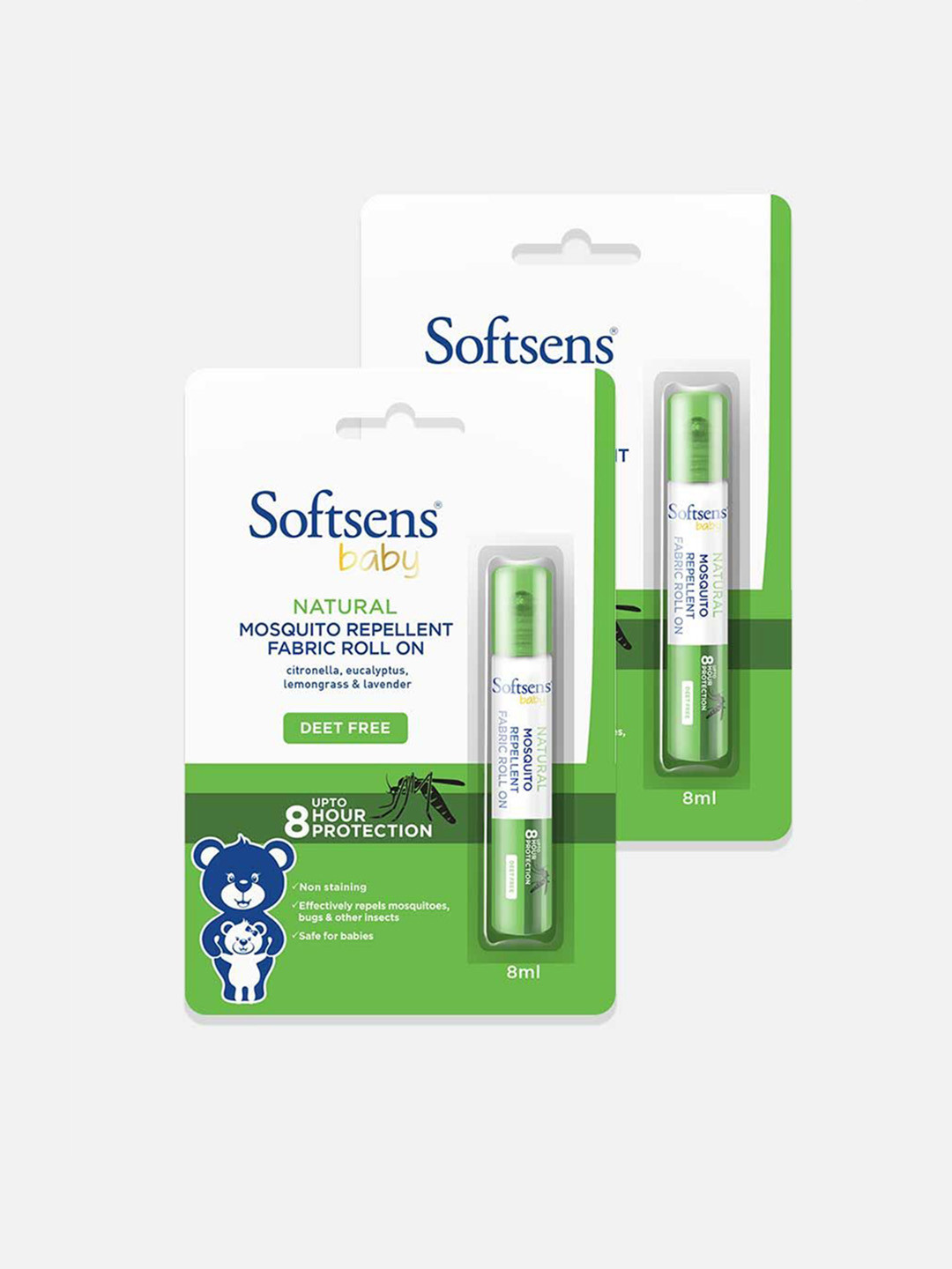 Softsens Set Of 2 Baby Natural Mosquito Repellent Fabric Roll On with Citronella-8ml Each