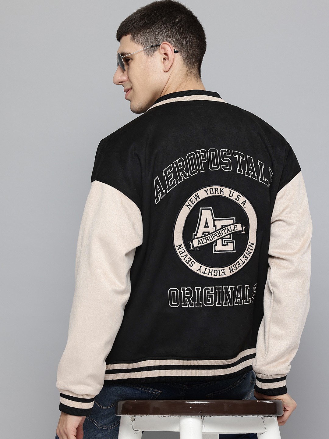 Aeropostale Brand Logo Embroidered Colourblocked Bomber Jacket
