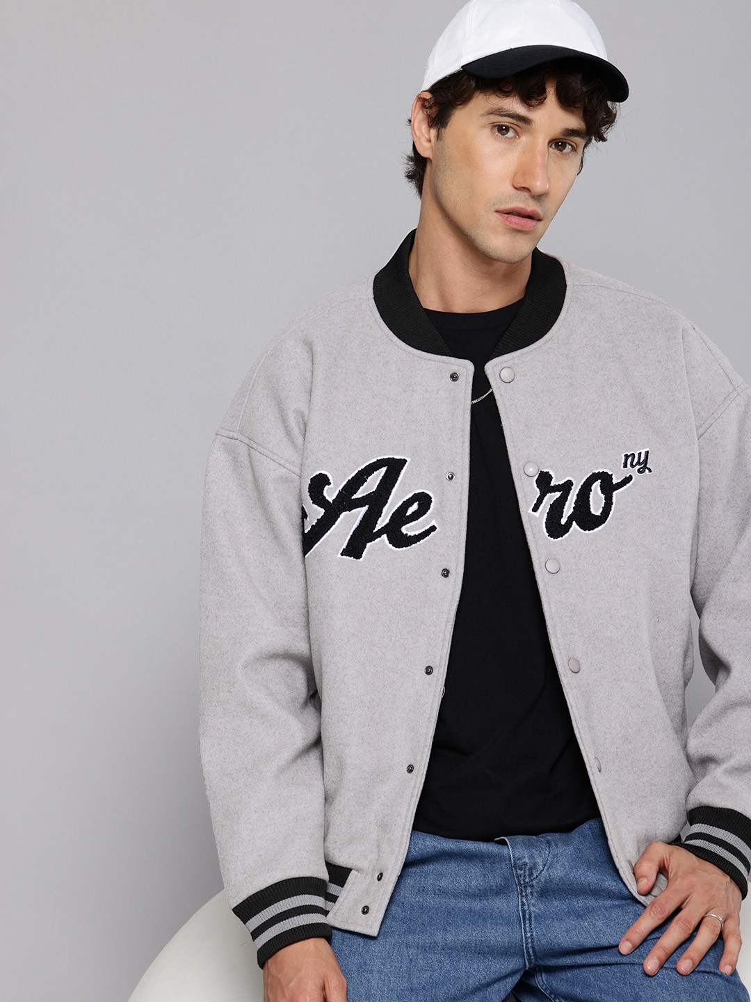 Aeropostale Stand Collar Embroidered Detail Bomber Jacket