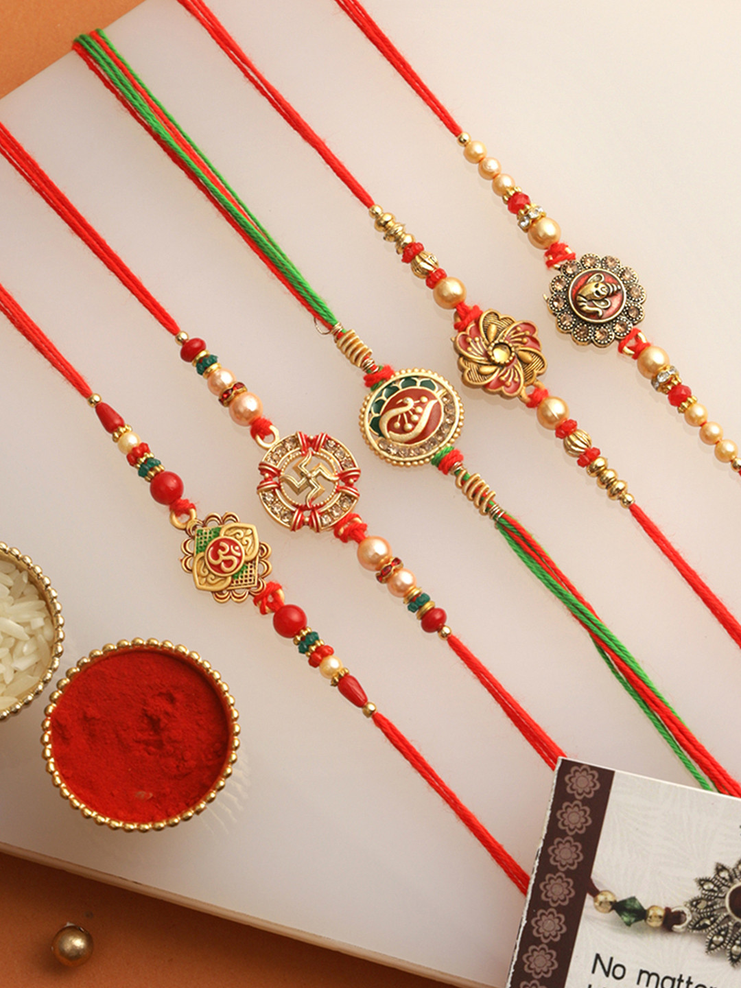 TIED RIBBONS Set of 5 Premium Rakhi with Roli Chawal Gift Pack