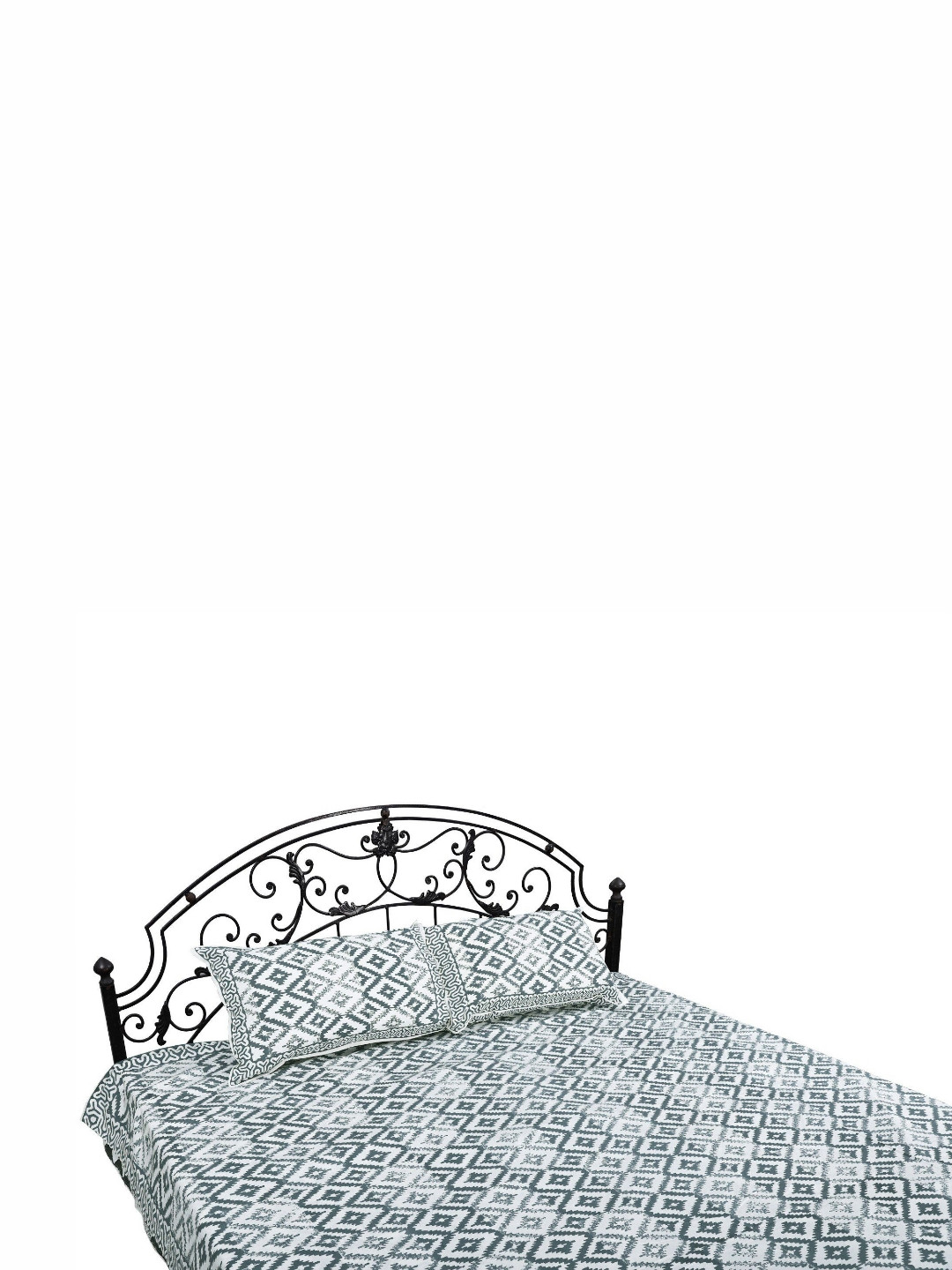 Exotic India Sedona Sage Jaipur Green Geometric Pure Cotton 300 TC Queen Fine Bedsheet with 2 Pillow Covers-86 x 108 inches