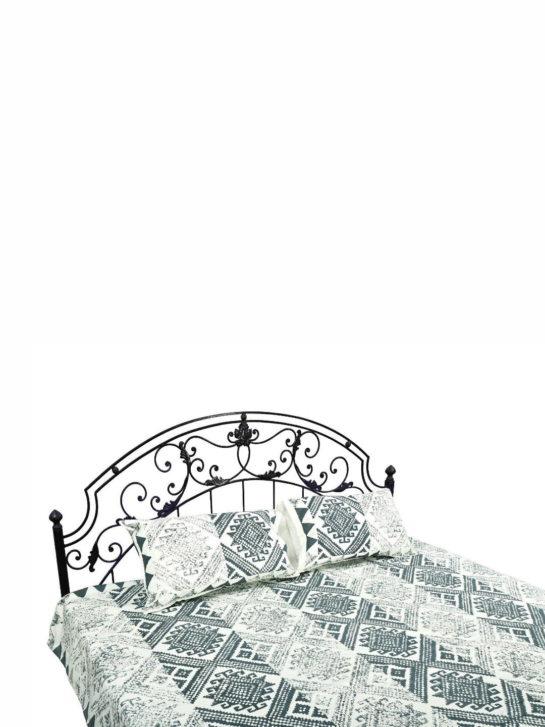 Exotic India Sedona Sage Off White Ethnic Motifs Pure Cotton 300 TC Queen Fine Bedsheet with 2 Pillow Covers-114 x 90 inches