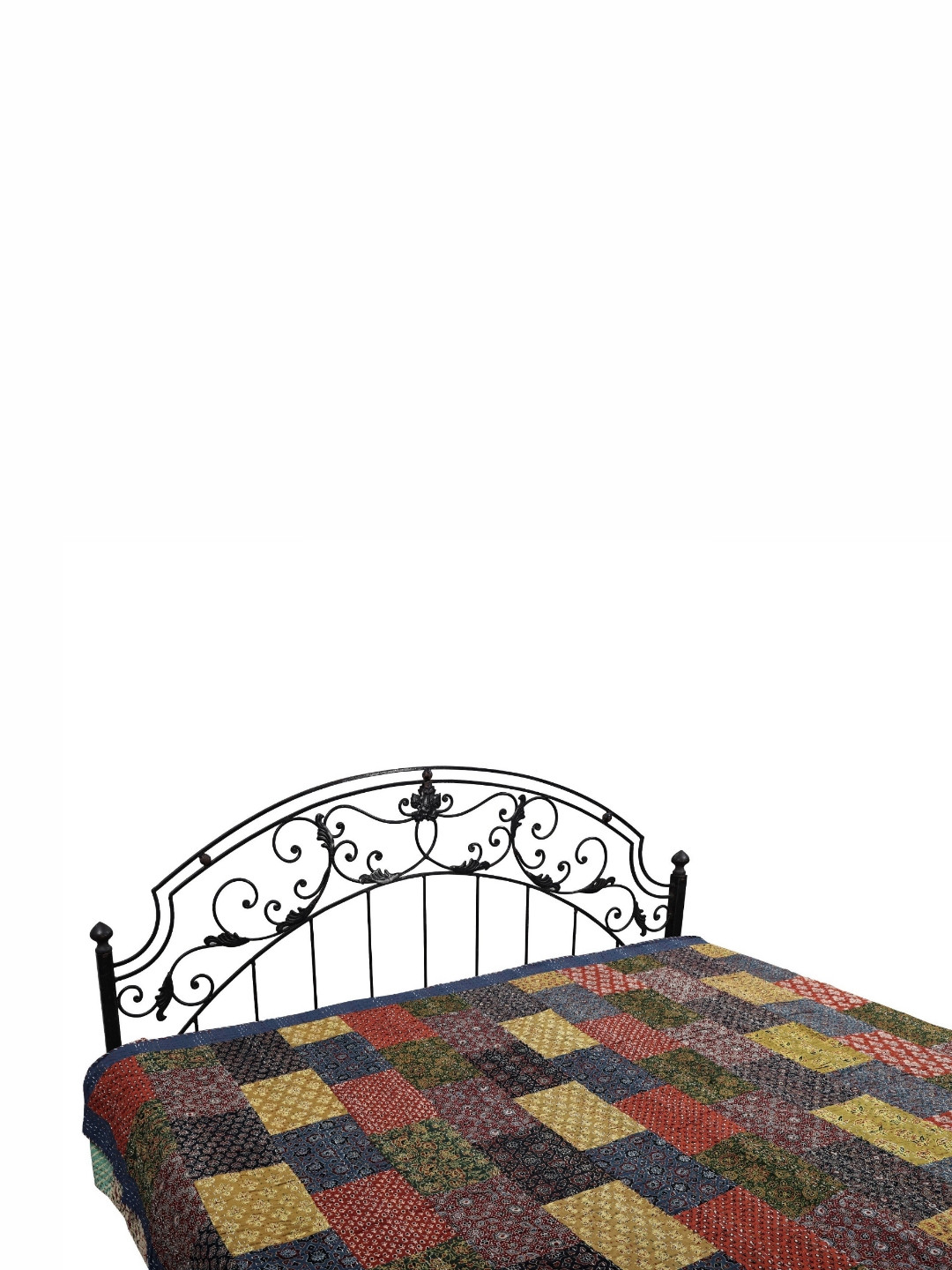 Exotic India True-Blue Kantha Jaipur Red Ethnic Motifs Cotton Breathable 300 TC Queen Fine Bedsheet -108 x 90 inches