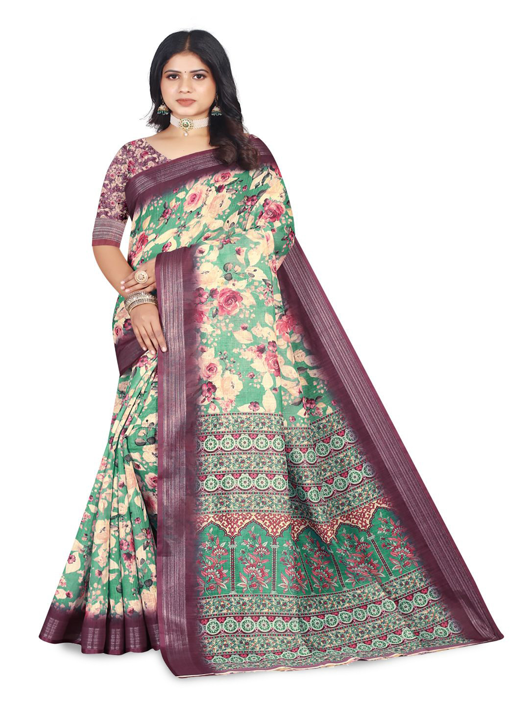 Preethu Floral Zari Silk Cotton Mysore Silk Saree