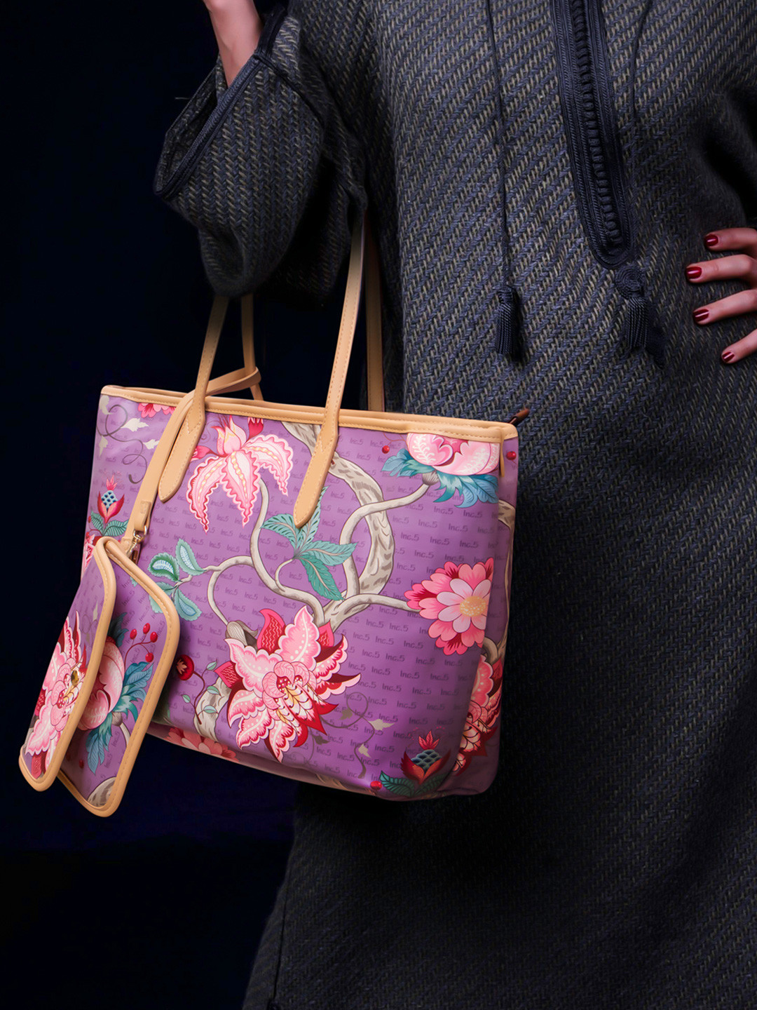 Inc 5 Printed PU Oversized Shopper Tote Bag