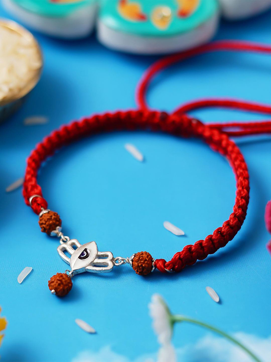 eCraftIndia Shiva Third Eye Rudraksha 925 Sterling Silver Bracelet Rakhi for Brother