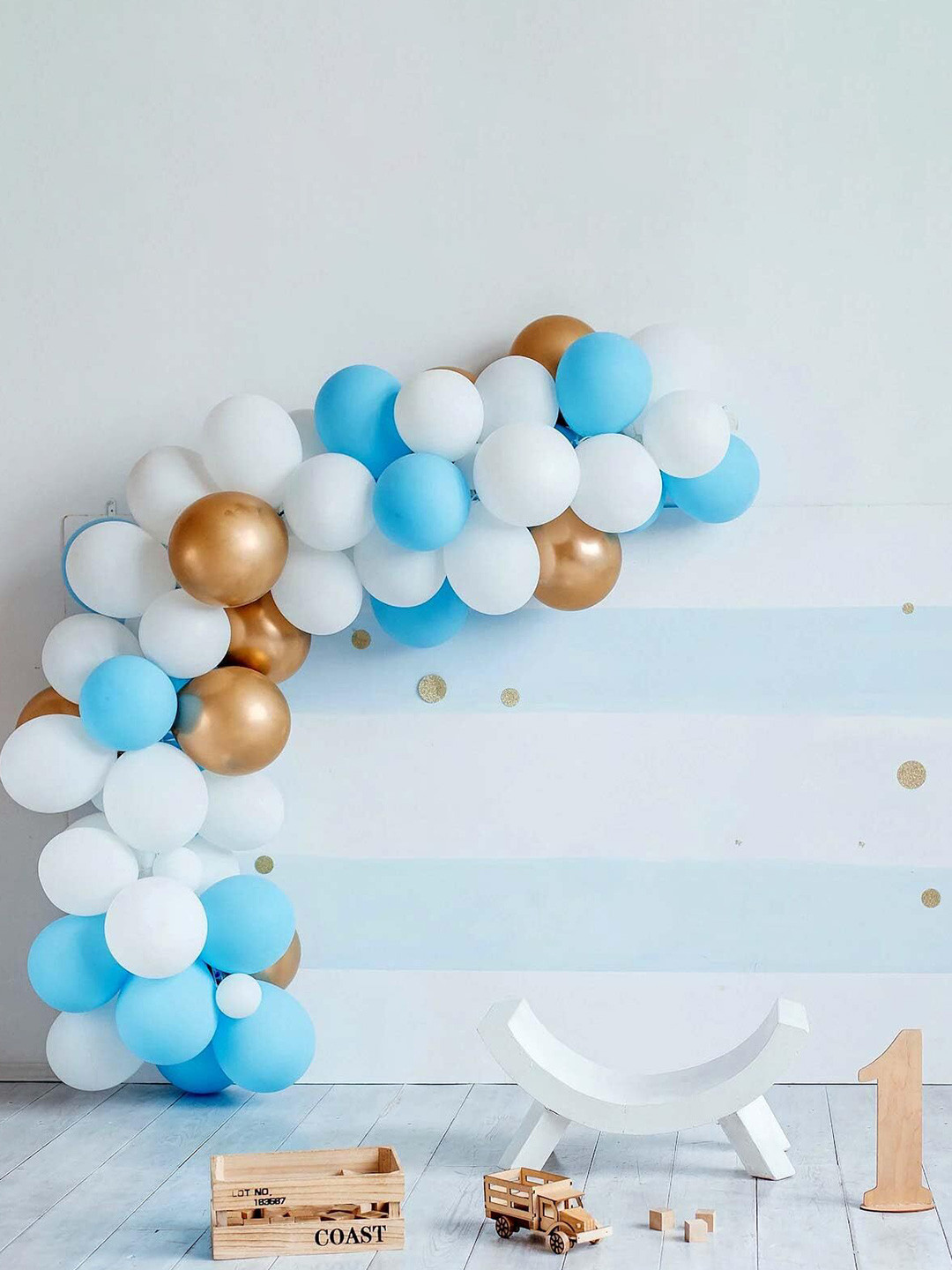 Special You 45-Pcs Blue&White,Chrome Balloons,Double Sided& Arch Tape Birthday Decorations