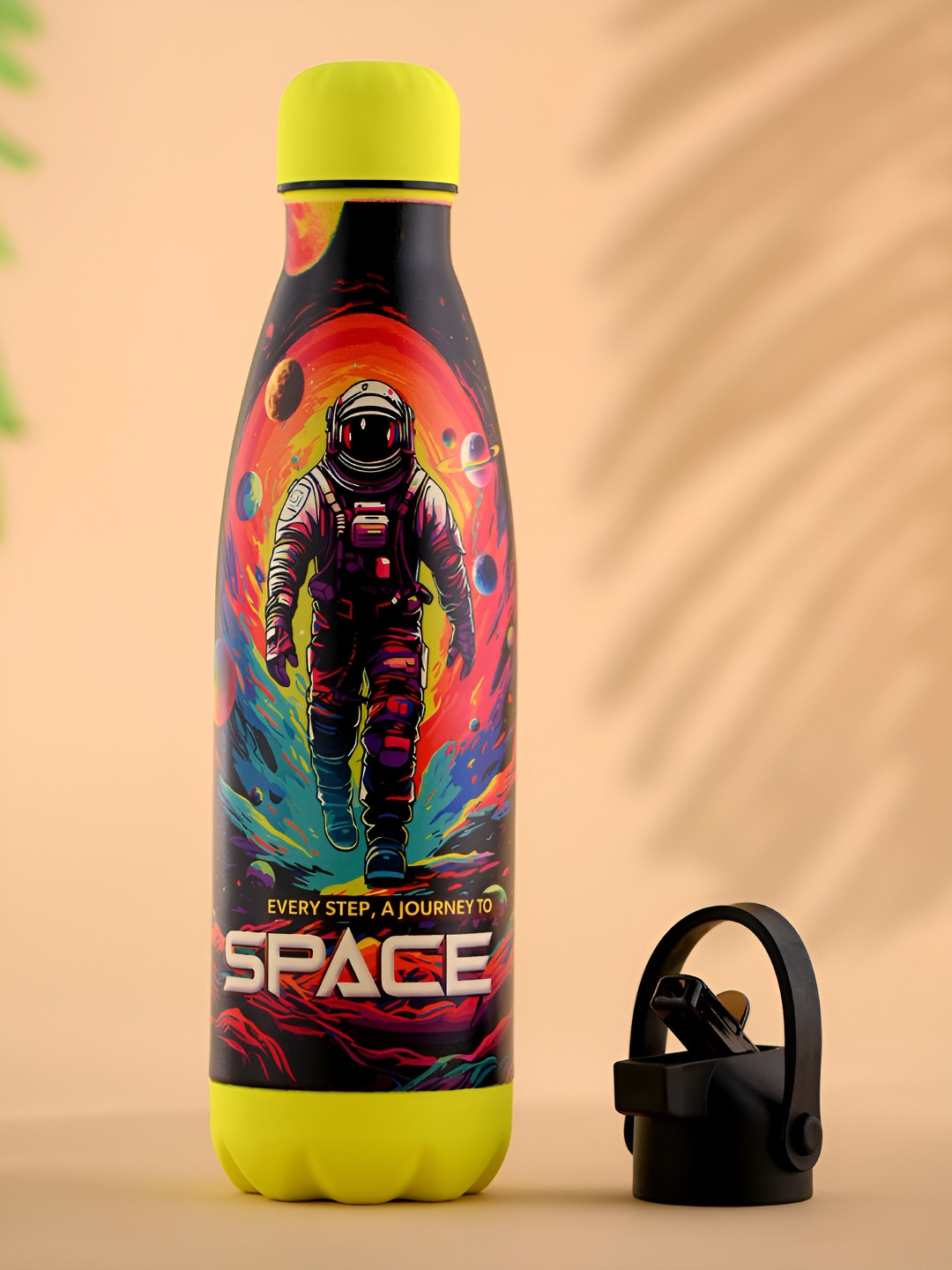 Kuber Industries Black Graphic Stainless Steel Light-weight Water Bottle - 500ml