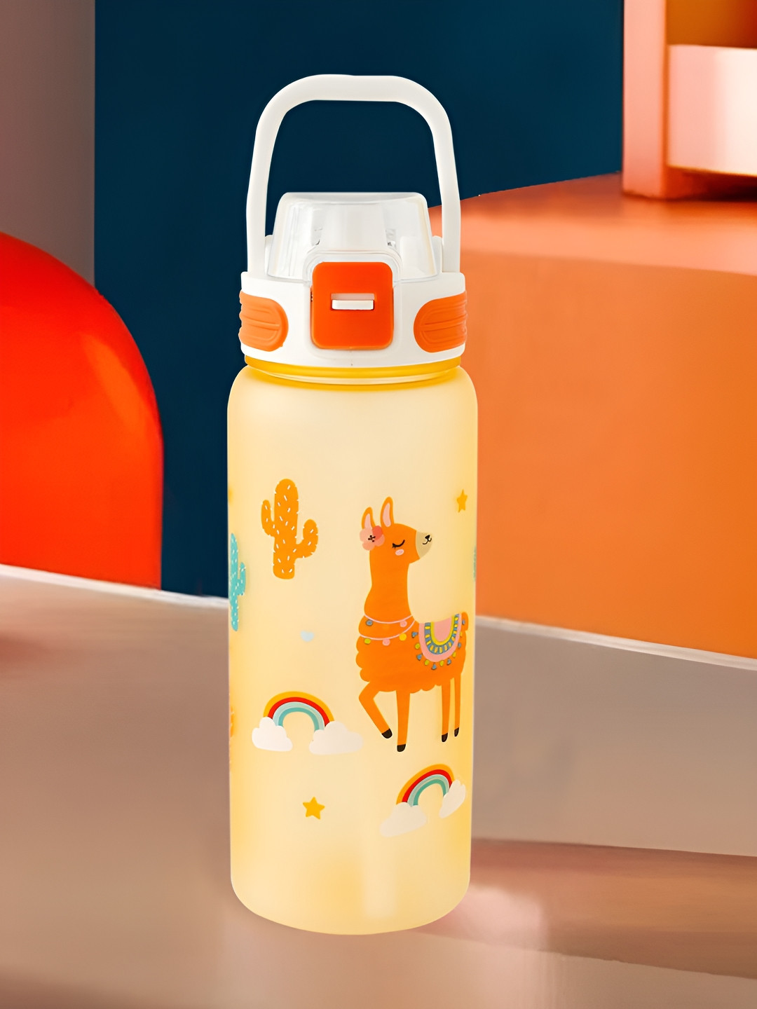 Kuber Industries Orange Conversational Plastic Flip Top Water Bottle - 800ml