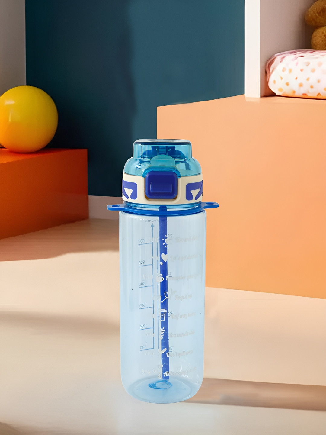 Kuber Industries Blue Typography Plastic Lockable Lid Water Bottle - 720ml