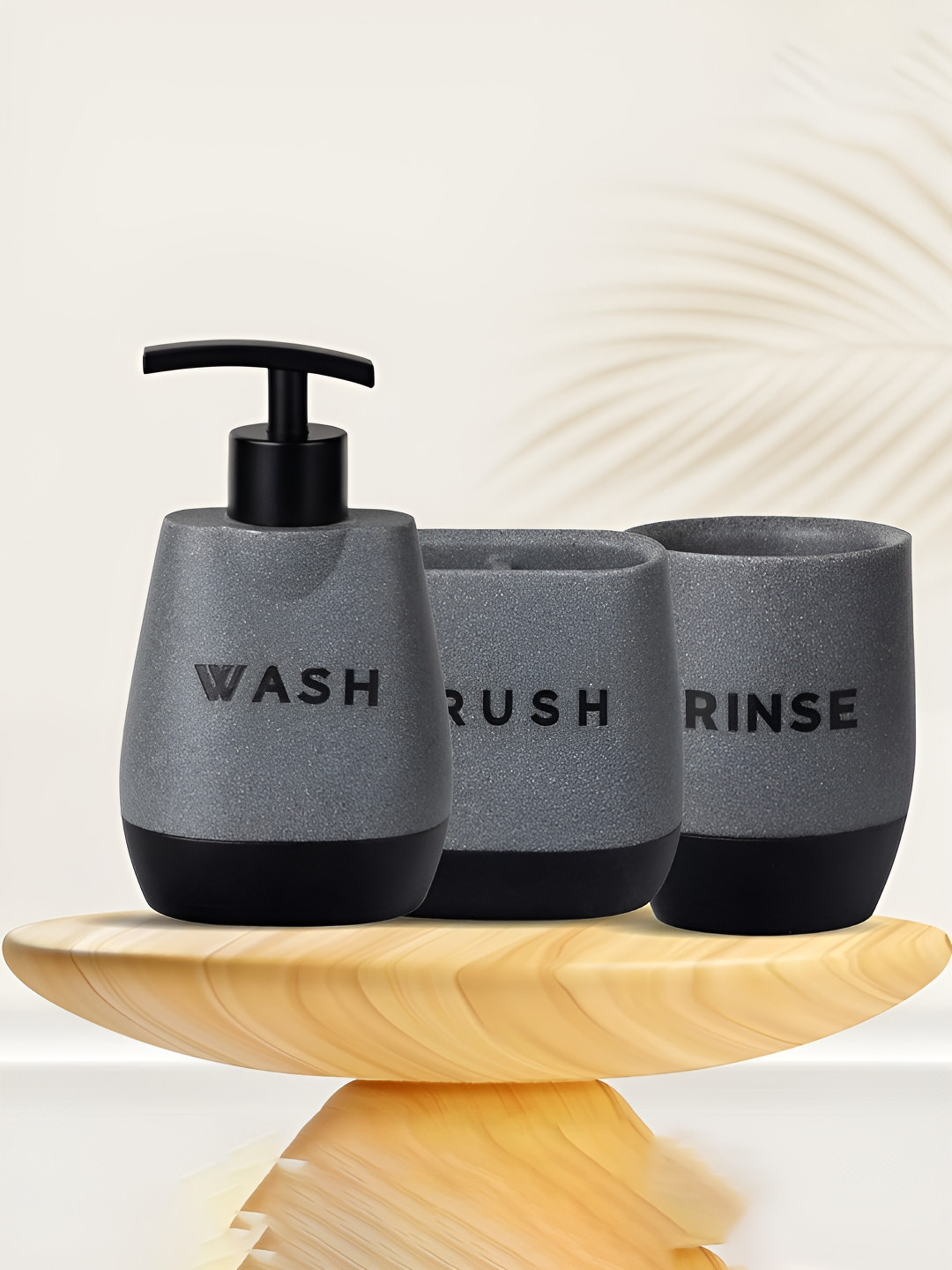 Kuber Industries Grey & Black 3 piece Solid Resin Soap Dispenser