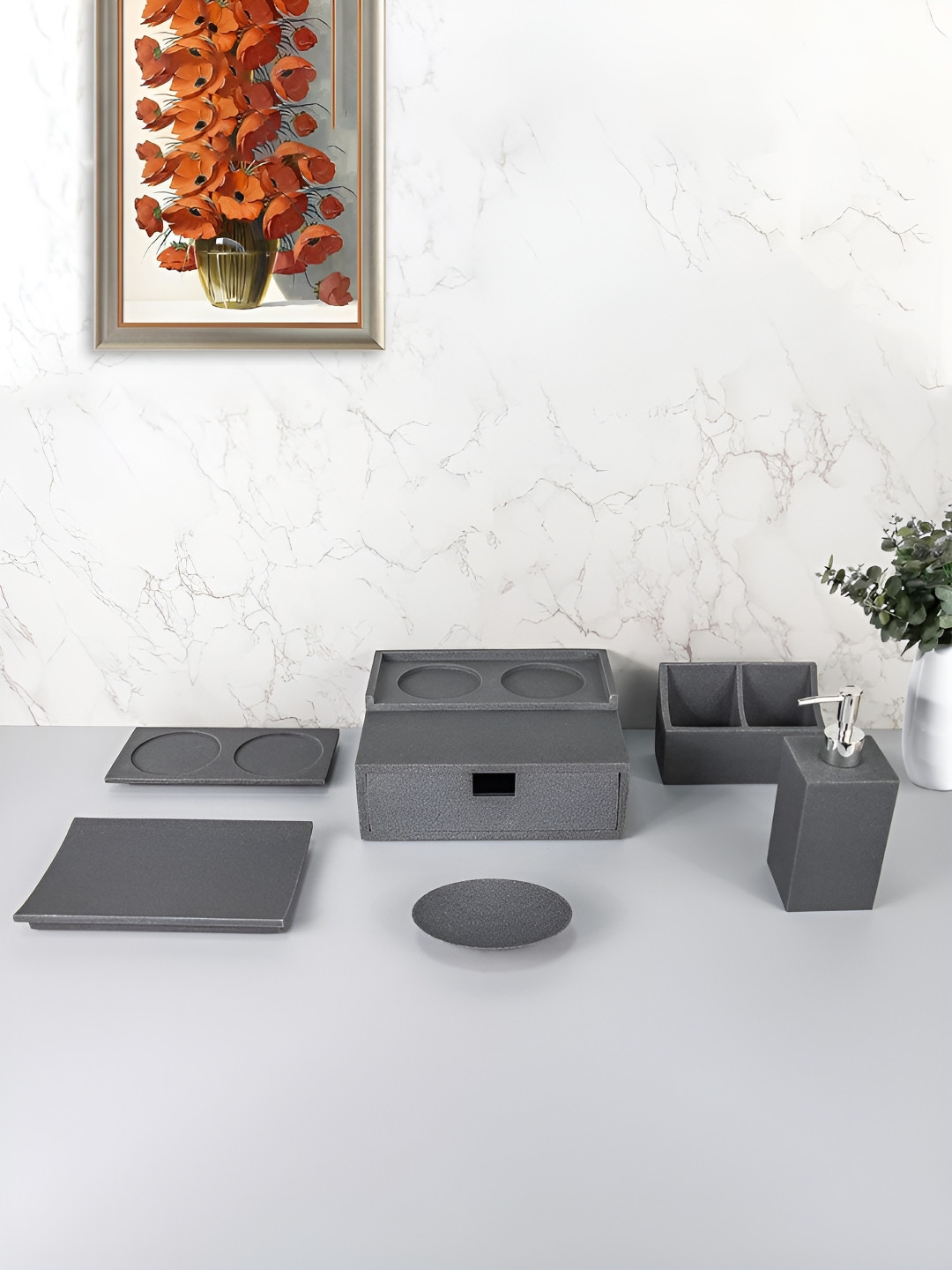 Kuber Industries Grey 6 piece Solid Resin Soap Dispenser