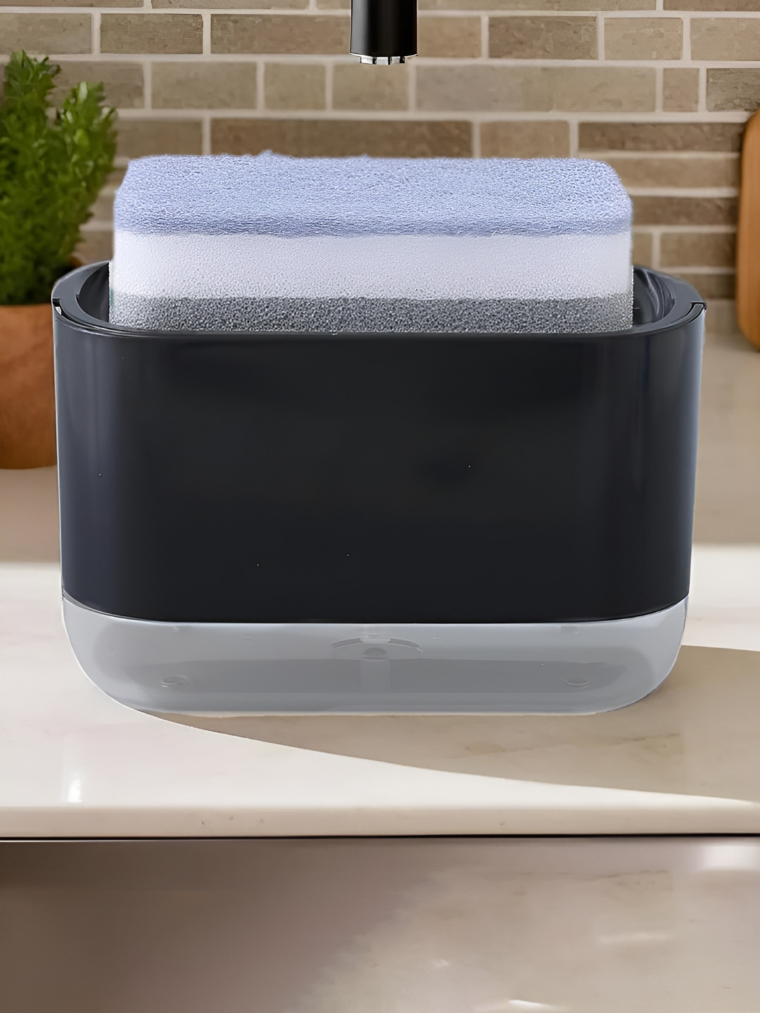 Kuber Industries Black & Transparent Solid Plastic Soap Dispenser