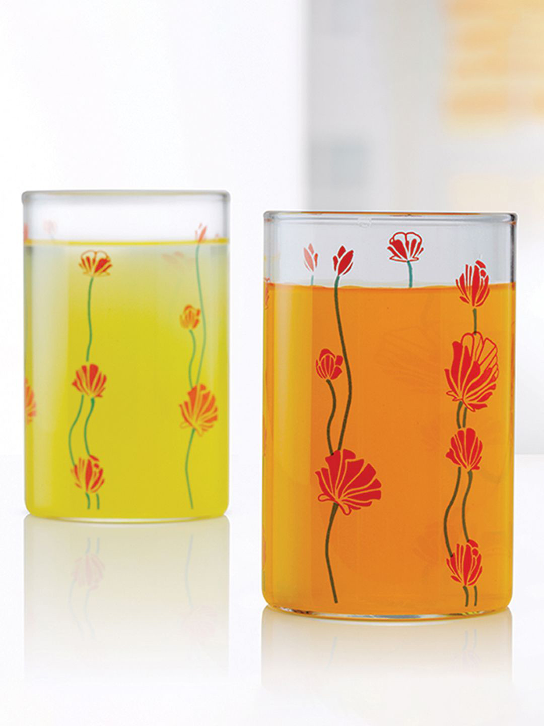 BOROSIL Vision Red Buds 6 Pcs Transparent Flameproof Microwave Safe Drinking Glass 295 ml