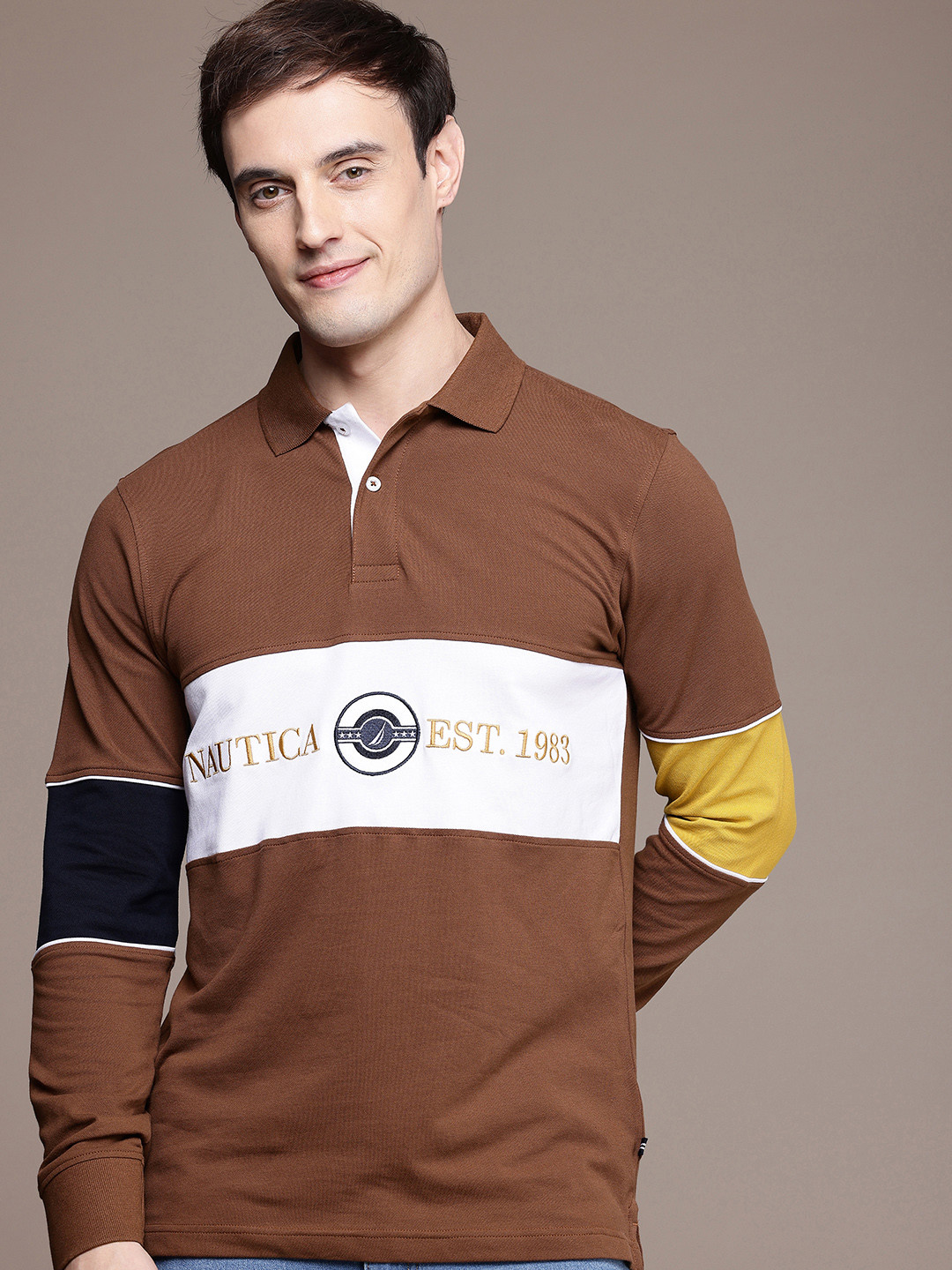 Nautica Long Sleeves Colourblocked Polo Collar T-shirt