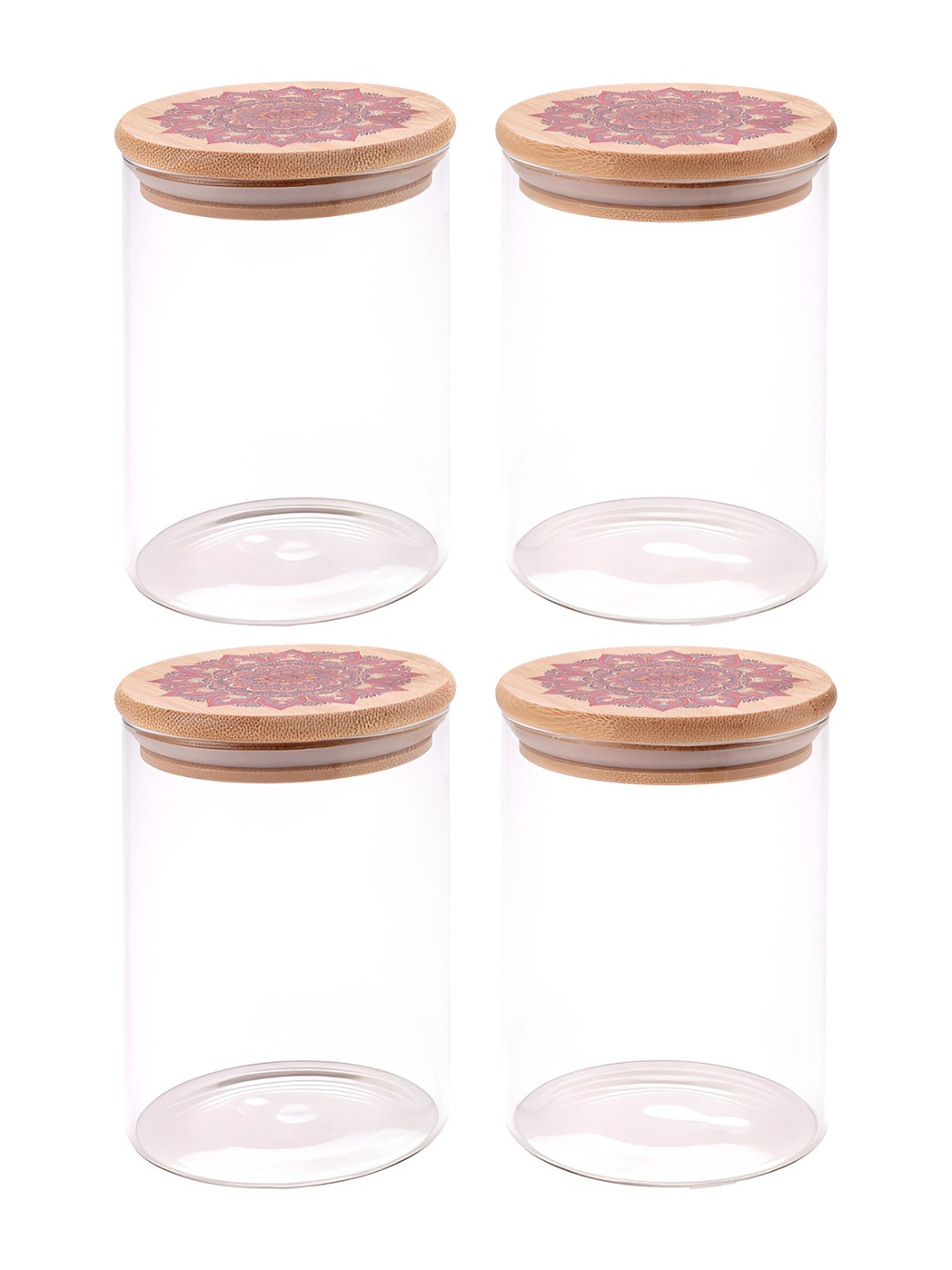 The Better Home Transparent Borosilicate Glass Air Tight 4 Piece Flip Top Canister-600ml