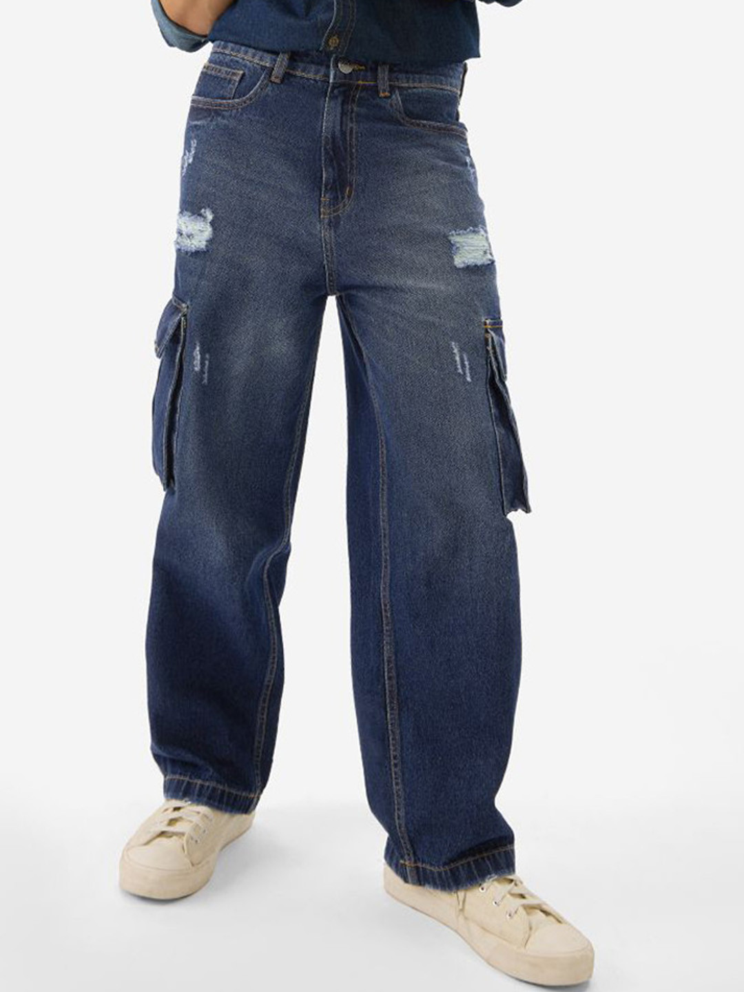 The Souled Store Men Flared Mildly Distressed Light Fade Stretchable Jeans