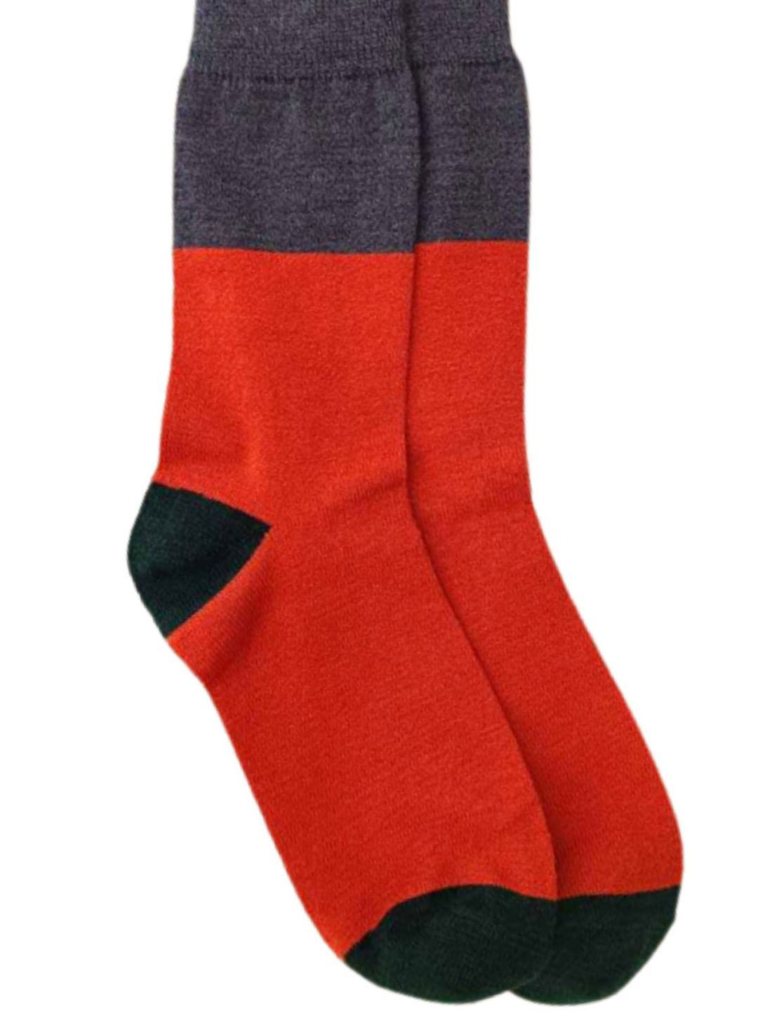 Kosha Men Orange & Green Wool Blend Colour-Blocked Crew Length Socks