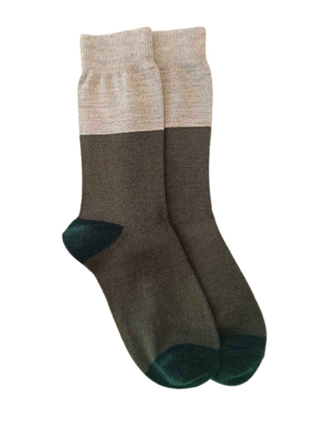 Kosha Men Olive & Green Wool Blend Colour-Blocked Crew Length Socks