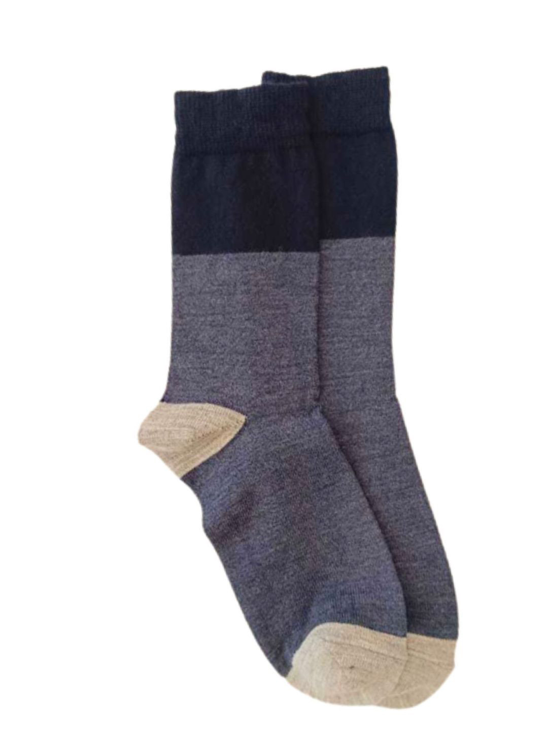 Kosha Men Denim & Grey Wool Blend Colour-Blocked Crew Length Socks