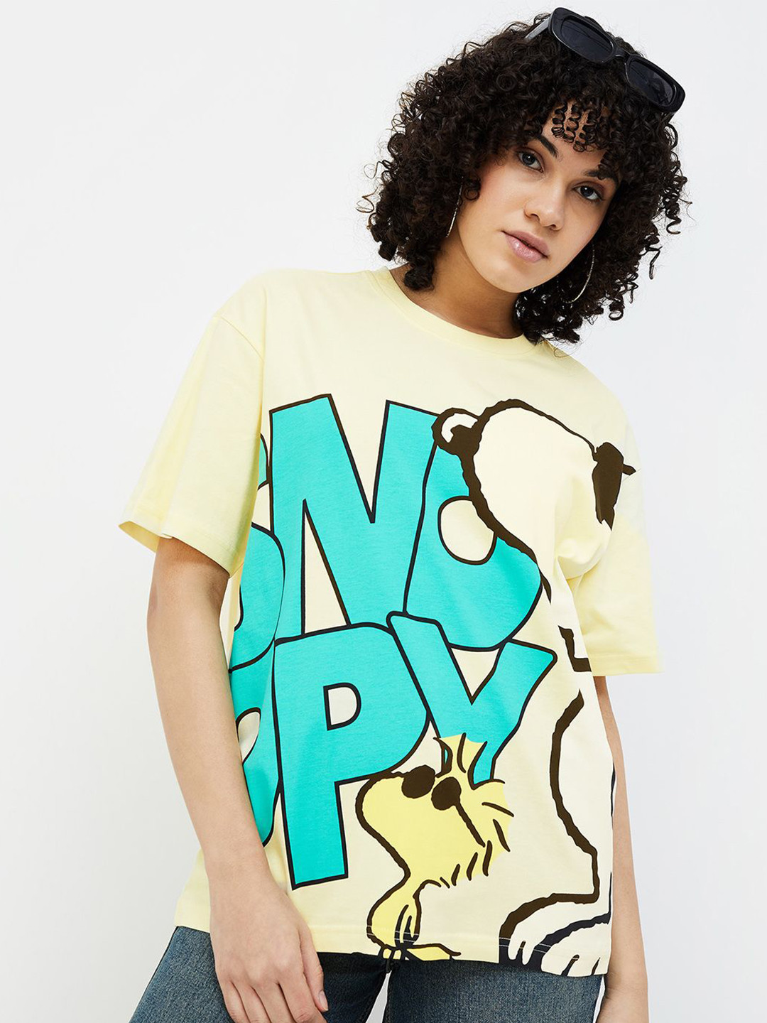 Ginger by Lifestyle Women Printed V-Neck Raw Edge T-shirt