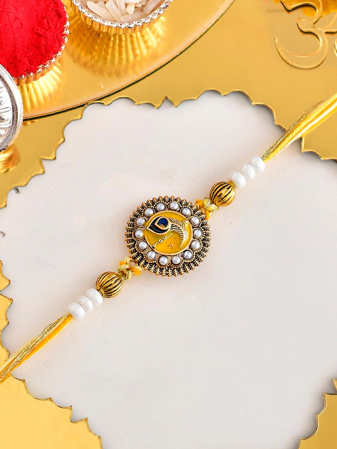 Voylla Studded Yellow Thread Mens Rakhi For Brother