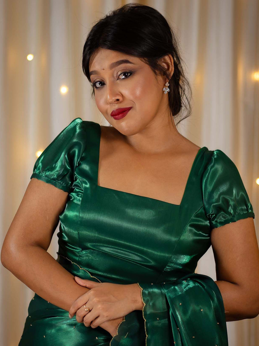 I LOVE SAREES Square Neck Puff Sleeve Organza Saree Blouse