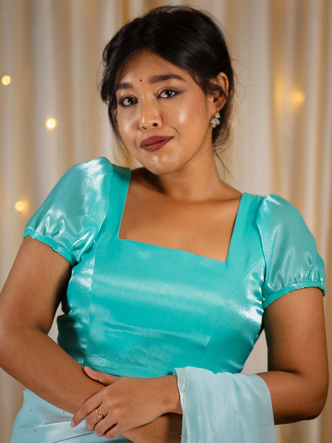 I LOVE SAREES Puff Sleeve Blouse With Square Neckline Saree Blouse