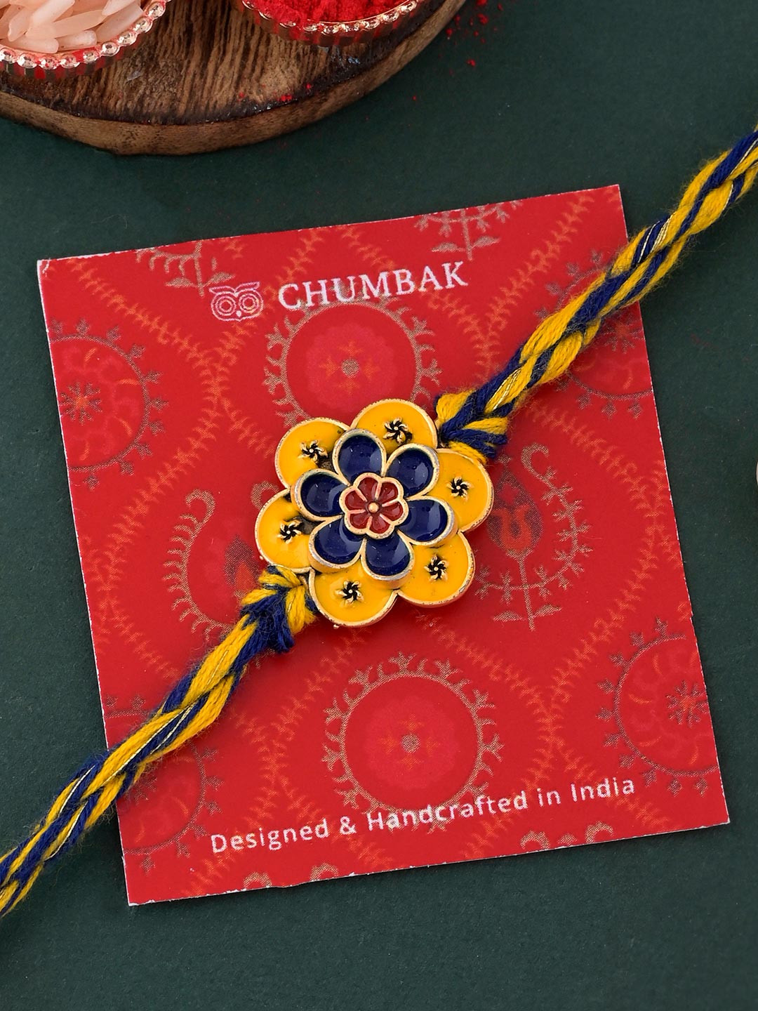 Floral Yellow Thread Rakhi
