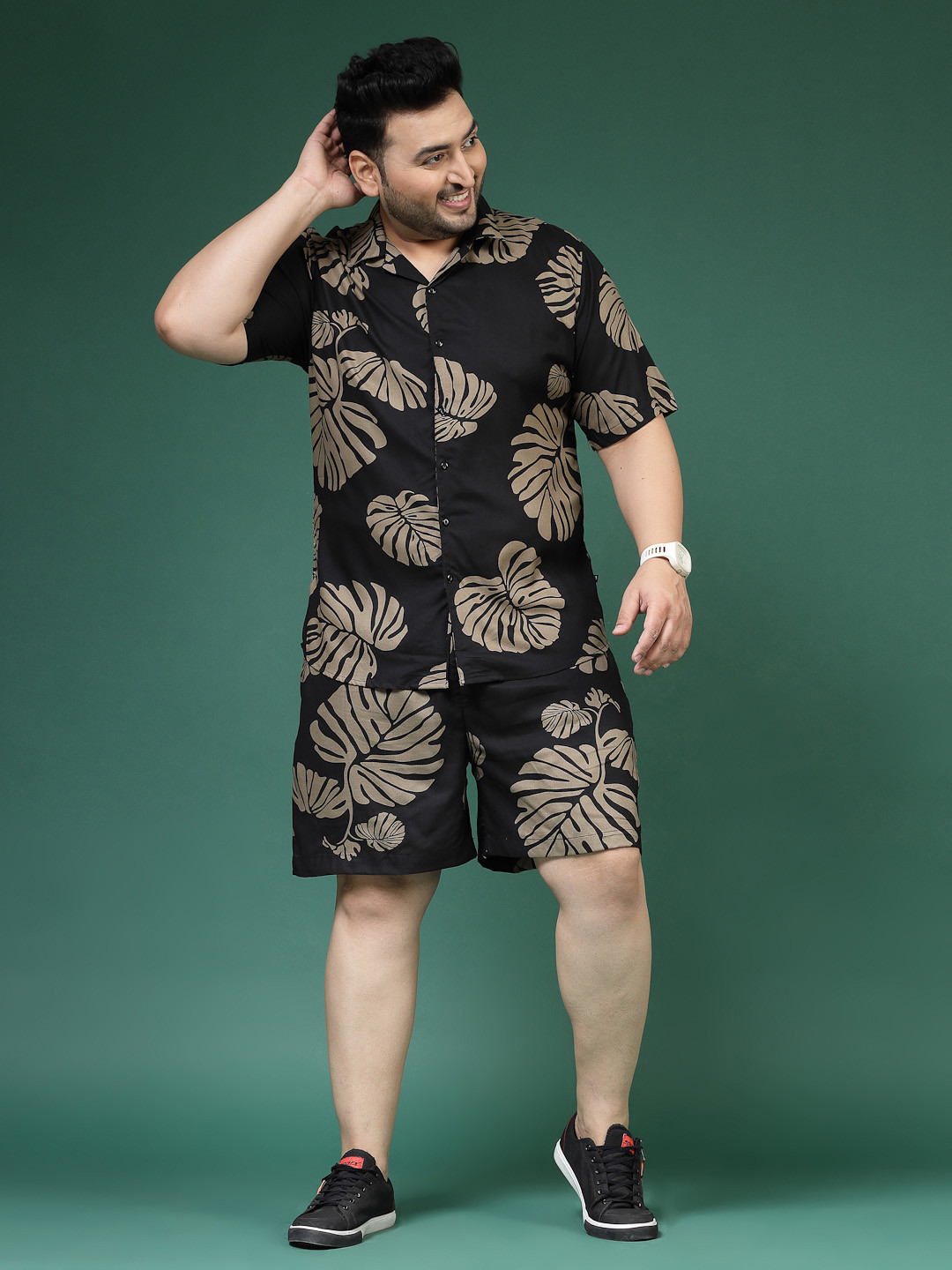 Rigo Plus Size Floral Printed Short Sleeves Casual Shirt With Shorts