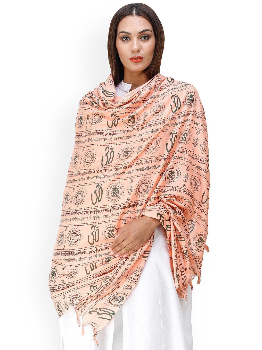 Exotic India Polycotton Om Prayer Shawl with Printed Gayatri Mantra