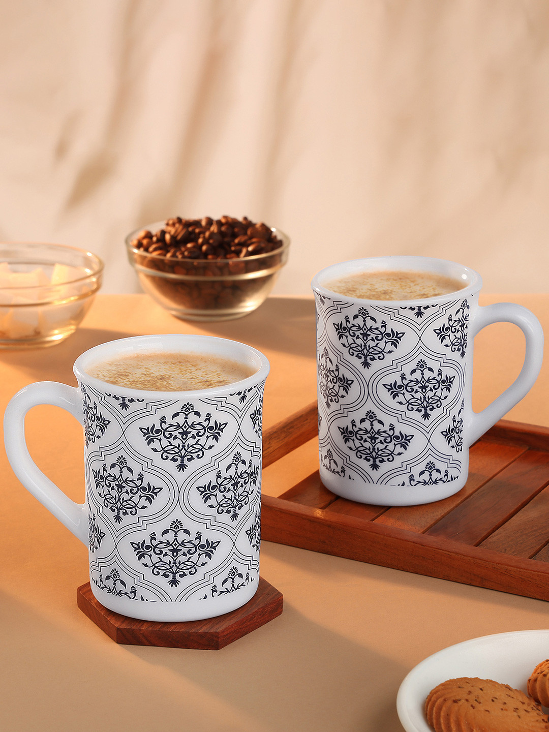 Larah by BOROSIL I Love You White Floral Opalware Microwave Safe 2 Piece Mugs-350ml