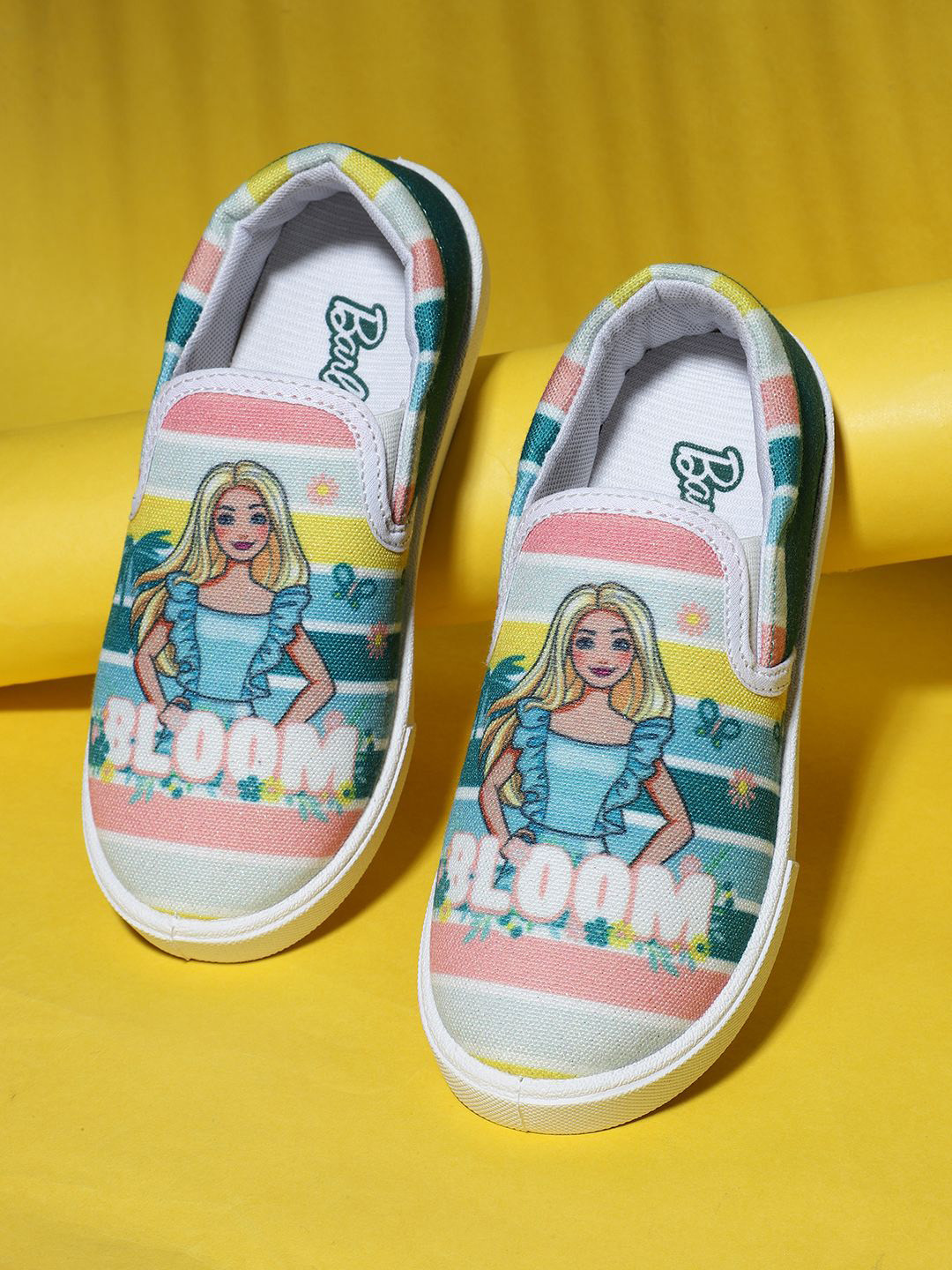 Kids Ville Girls Barbie Printed Round Toe Comfort Insole Canvas Slip-On Sneakers