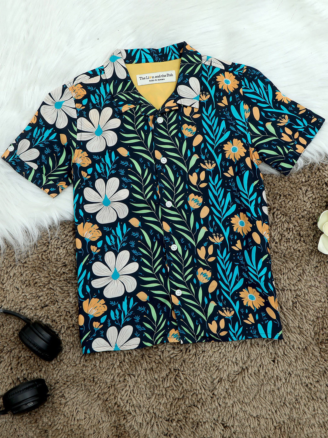 The Lion and The Fish Boys Relaxed Fit Modern Leaf Print Shirt