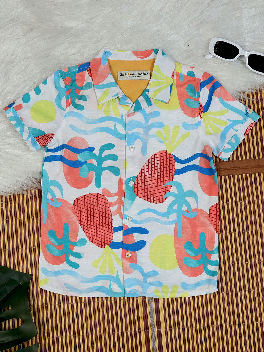 The Lion and The Fish Boys Relaxed Fit Fruits Print Cuban Collar Shirt