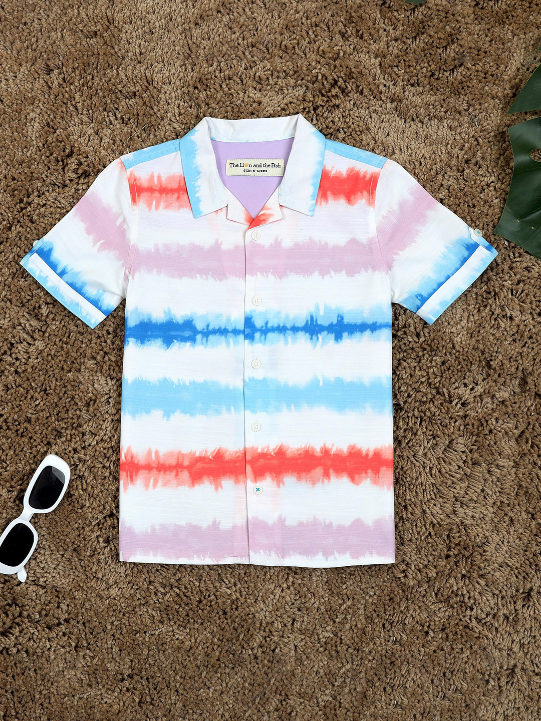 The Lion and The Fish Boys Relaxed Fit Water Colour Cuban Collar Print Shirt